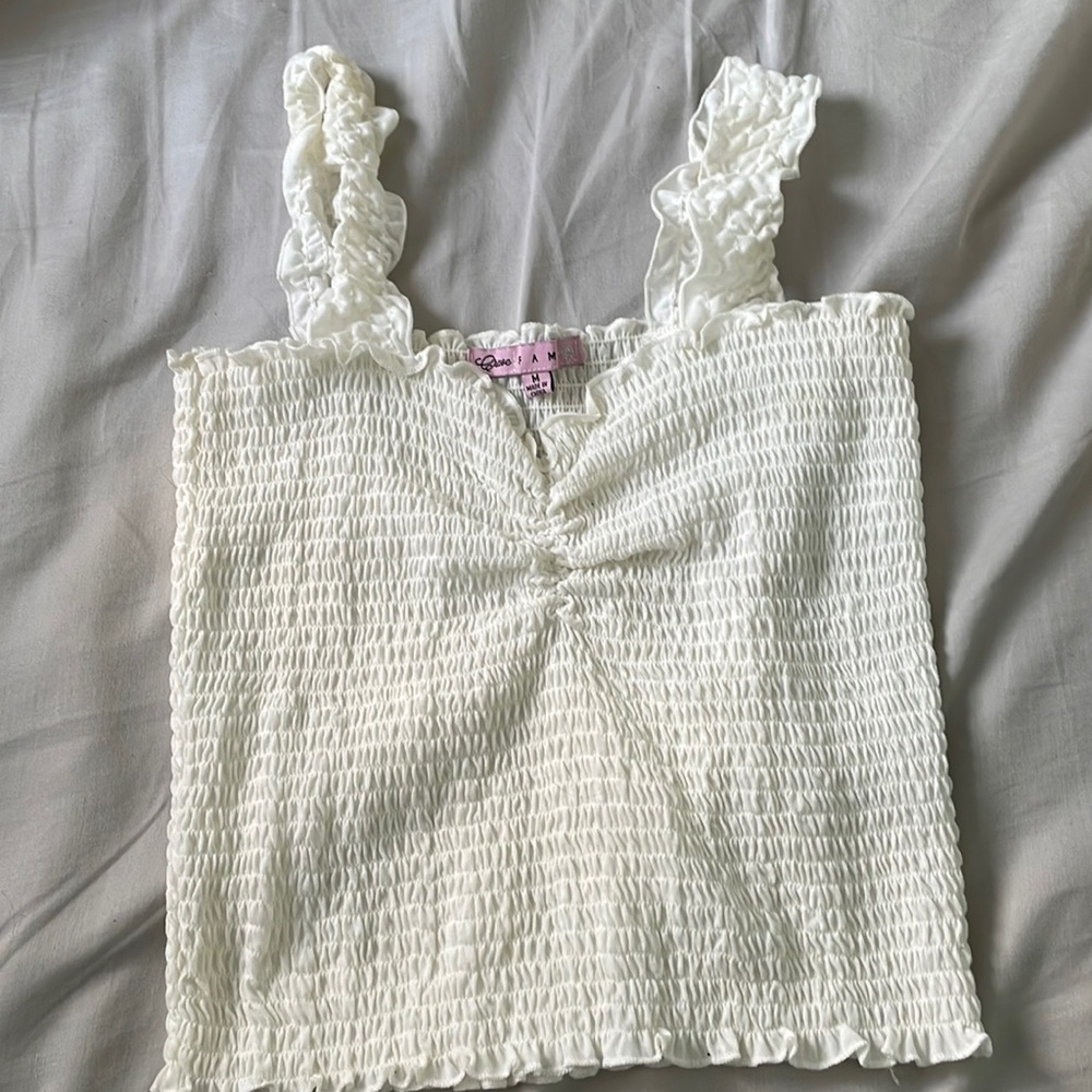 white ruched crop top